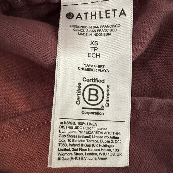 Athleta Womens Playa Linen Shirt Button Down Size XS in Tawny Rose Beach Resort - Picture 5 of 5